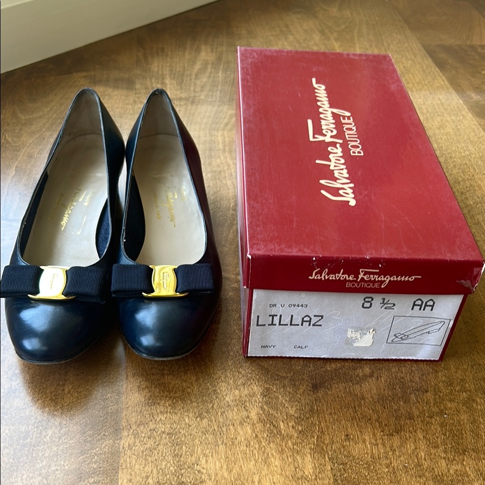 Salvatore Ferragamo Navy Heels with Timeless Elegance